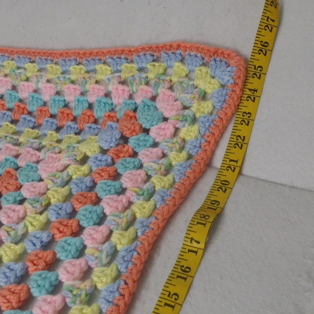 Handmade Unisex Baby Blanket 25x25 Multicolor Pastel Crochet Granny Square Boho